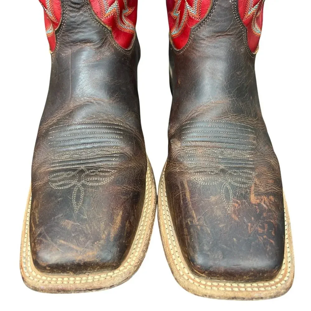 Justin Boots 8731 Men’s Red Brown Leather Square Toe Cowboy Boots Size 11 D